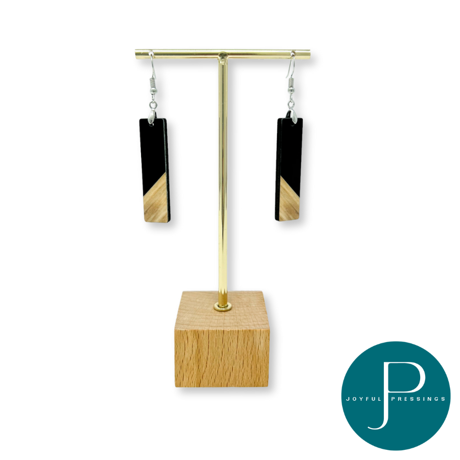 mockup of black and wood bar earrings