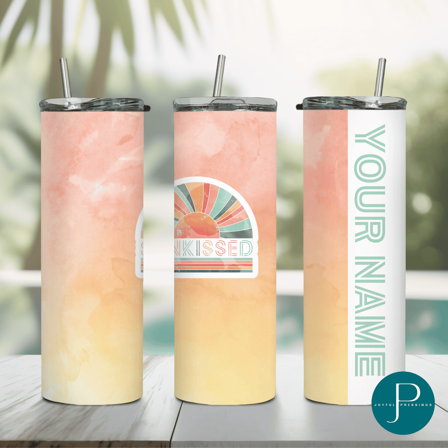 mockup of the sunkissed tumbler showcasing the personalization