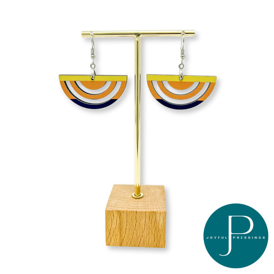 mockup of half circle sunset macrame style earrings