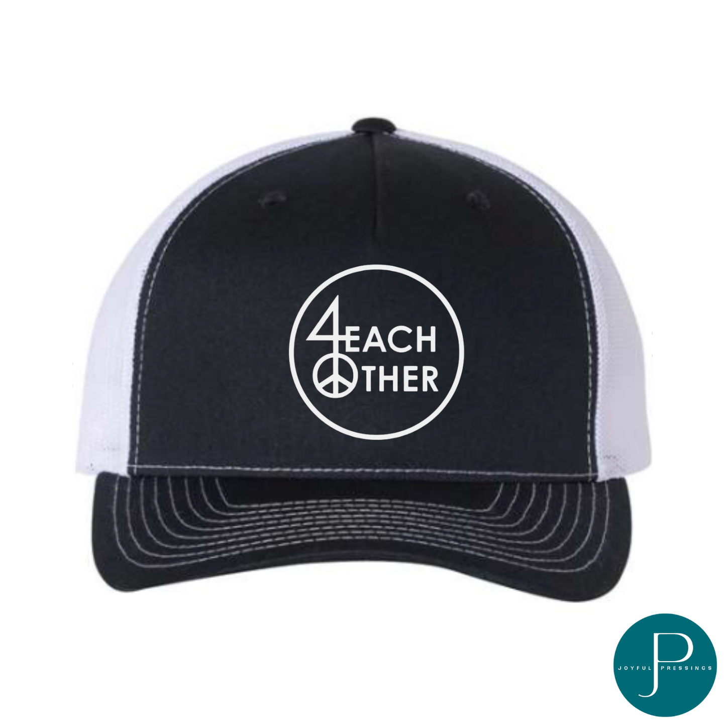 mockup of 4 Each Other navy/white hat with logo on the front