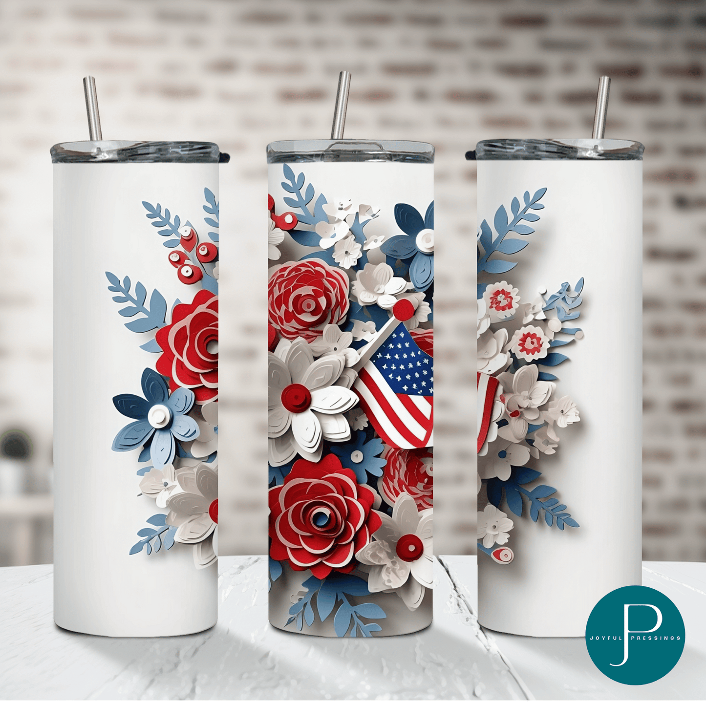 mockup of the american floral tumbler with no name.