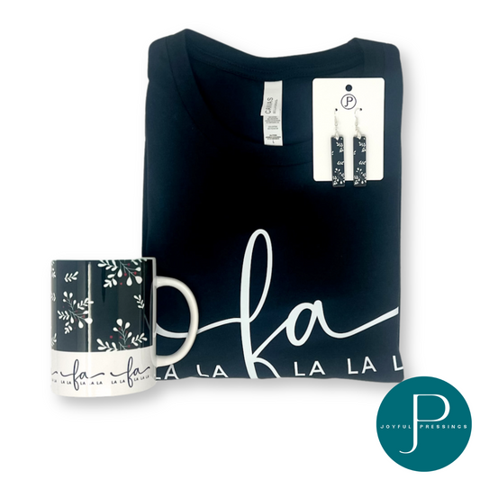 Fa La La Bundle: t-shirt, earrings, mug