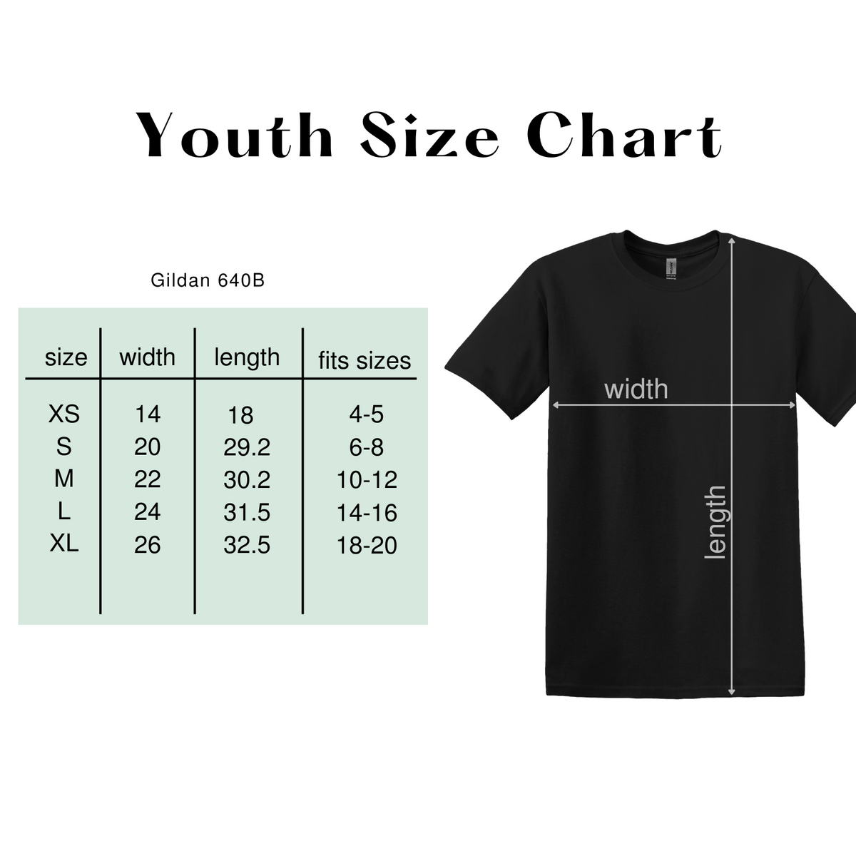 Gildan G640B size chart