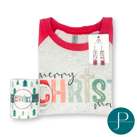 Merry CHRISTmas bundle: shirt, earrings, mug