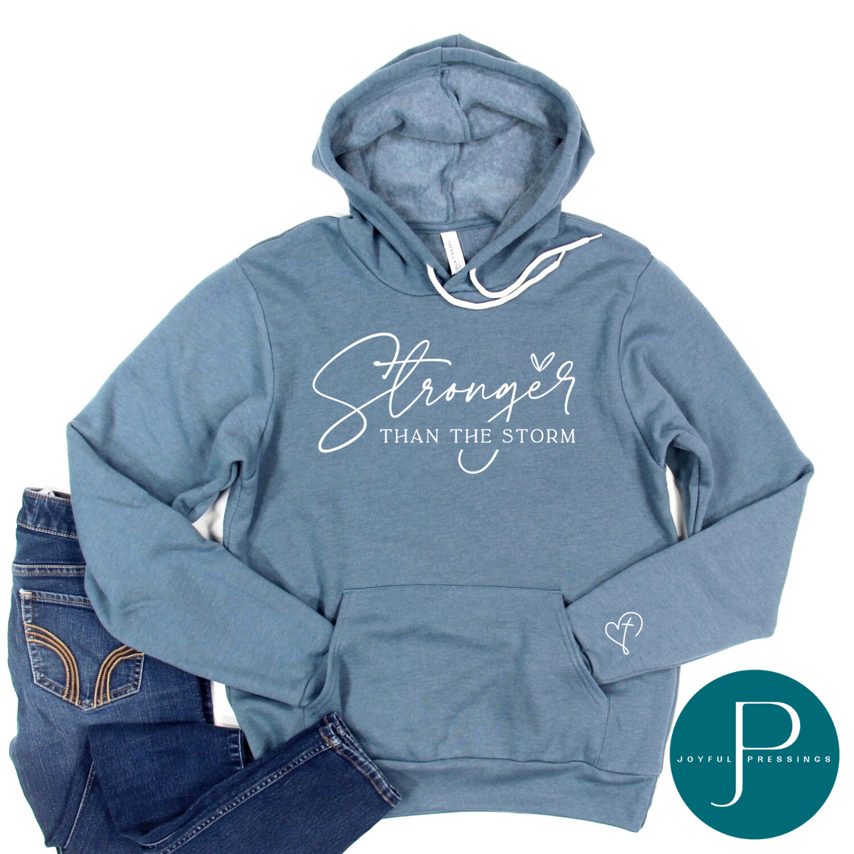 Stronger Than the Storm Hoodie | slate blue – Joyful Pressings