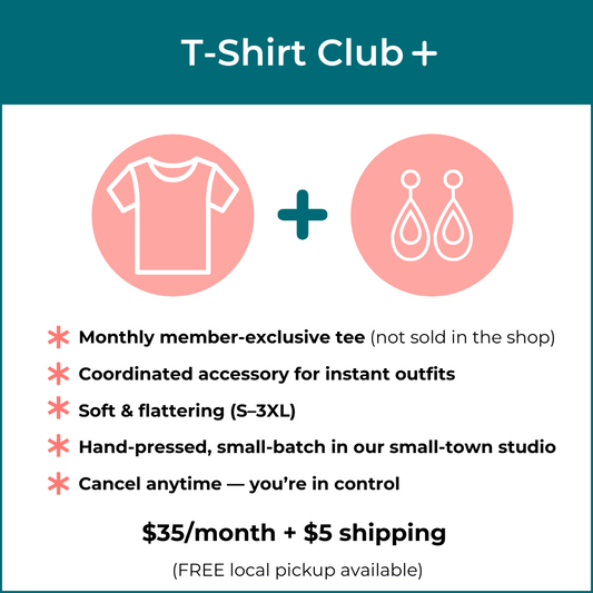 T-Shirt Club+ — monthly tee with coordinated accessory for easy, put-together outfits.