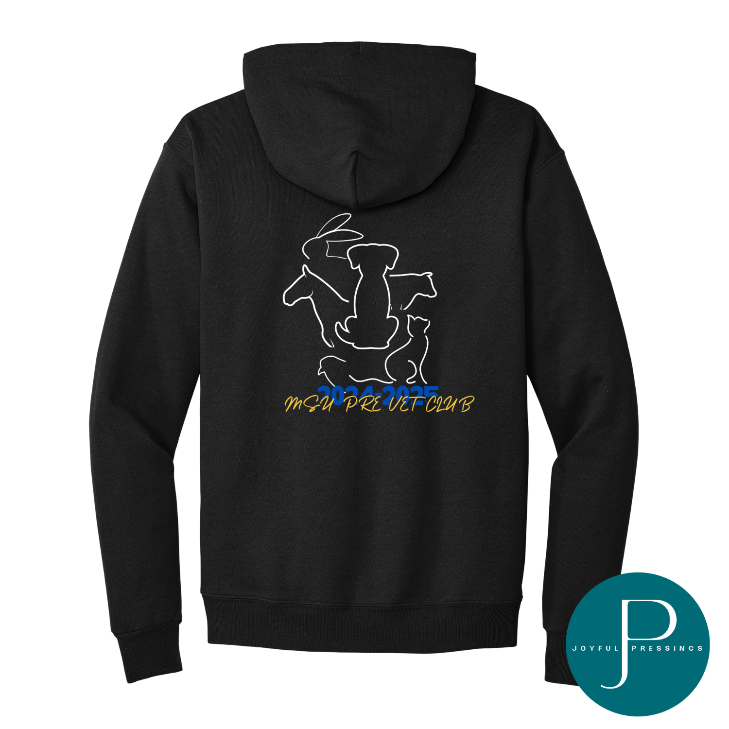 Pre Vet Club black hoodie with large logo on back.