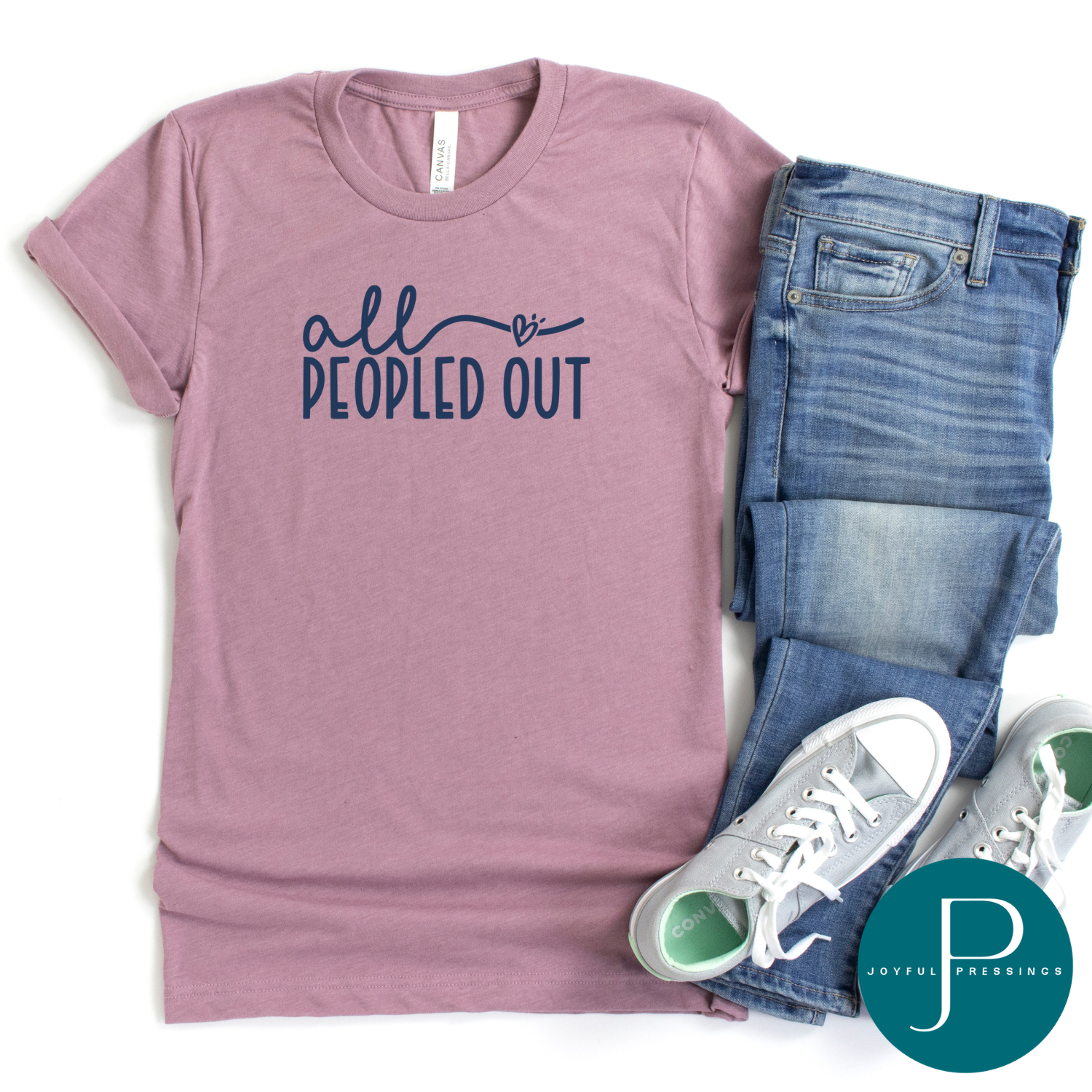 All Peopled Out orchid tee flatlay