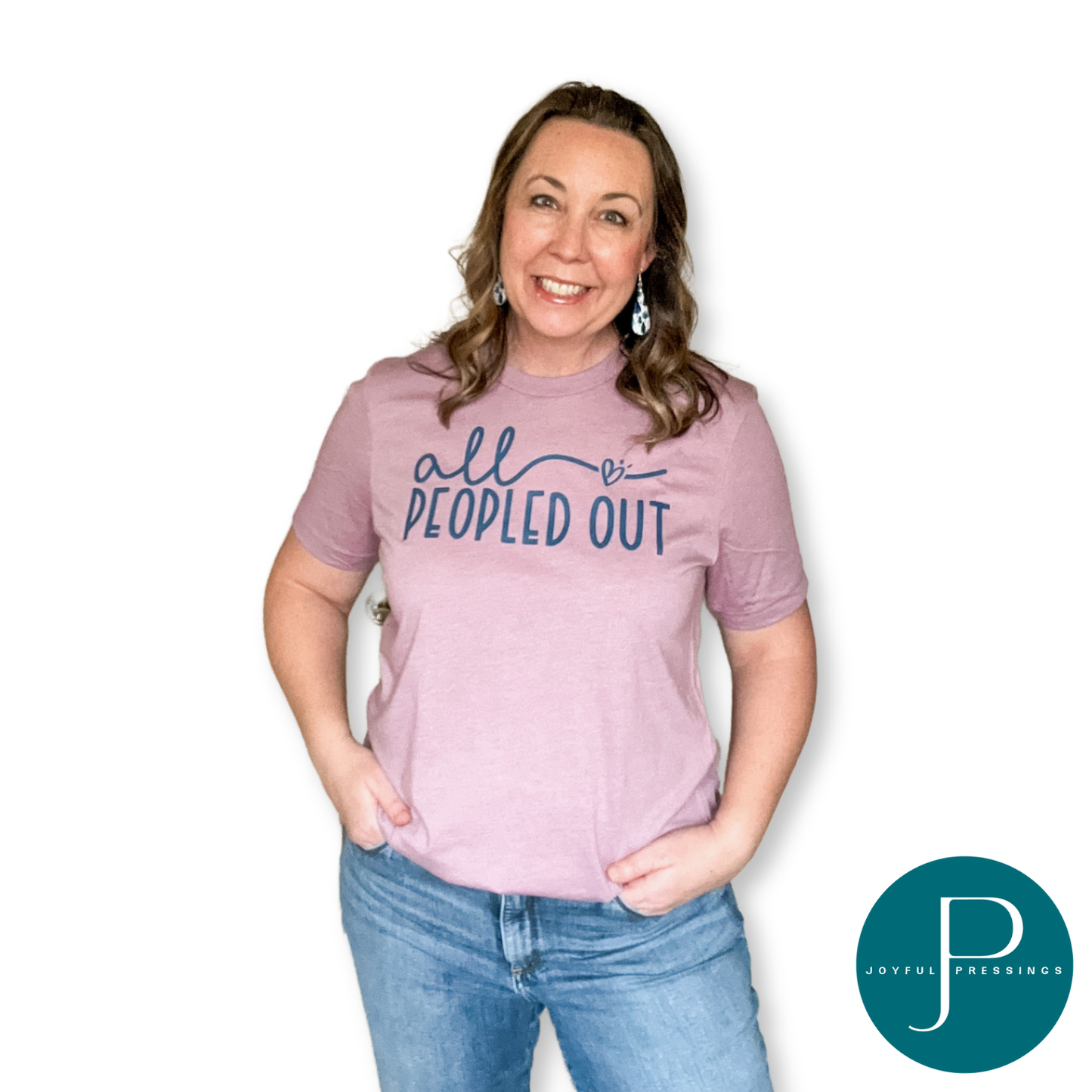 All Peopled Out orchid tee on model