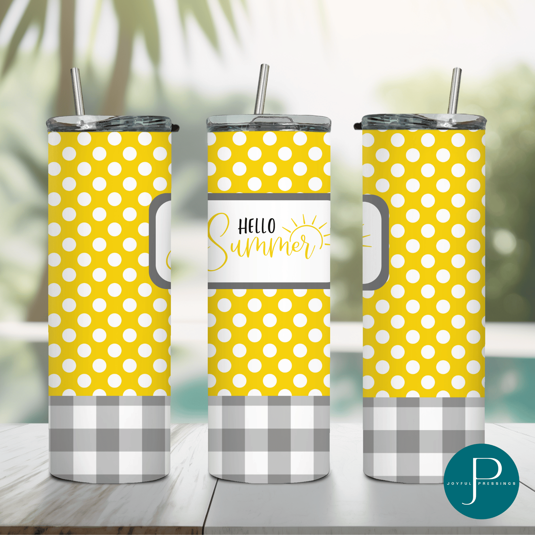 mockup of "Hello Summer" tumbler
