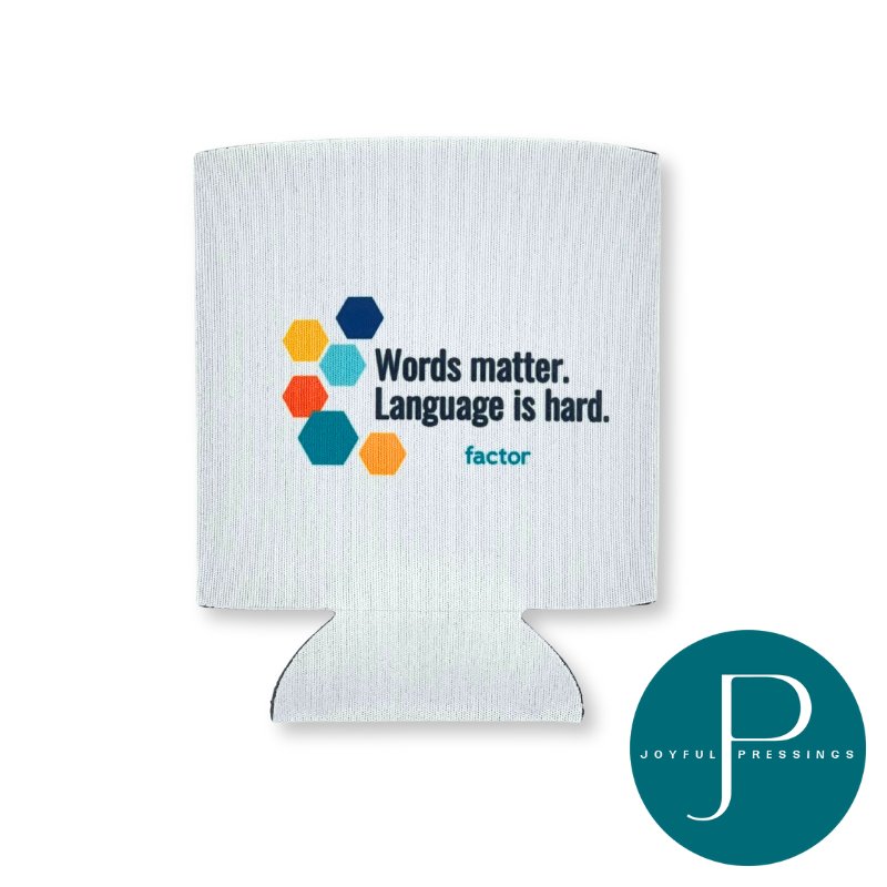 White can cooler with colorful design and text, featuring the 'Joyful Pressings' logo.