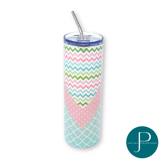 Product photo of pastel chevron tumbler.