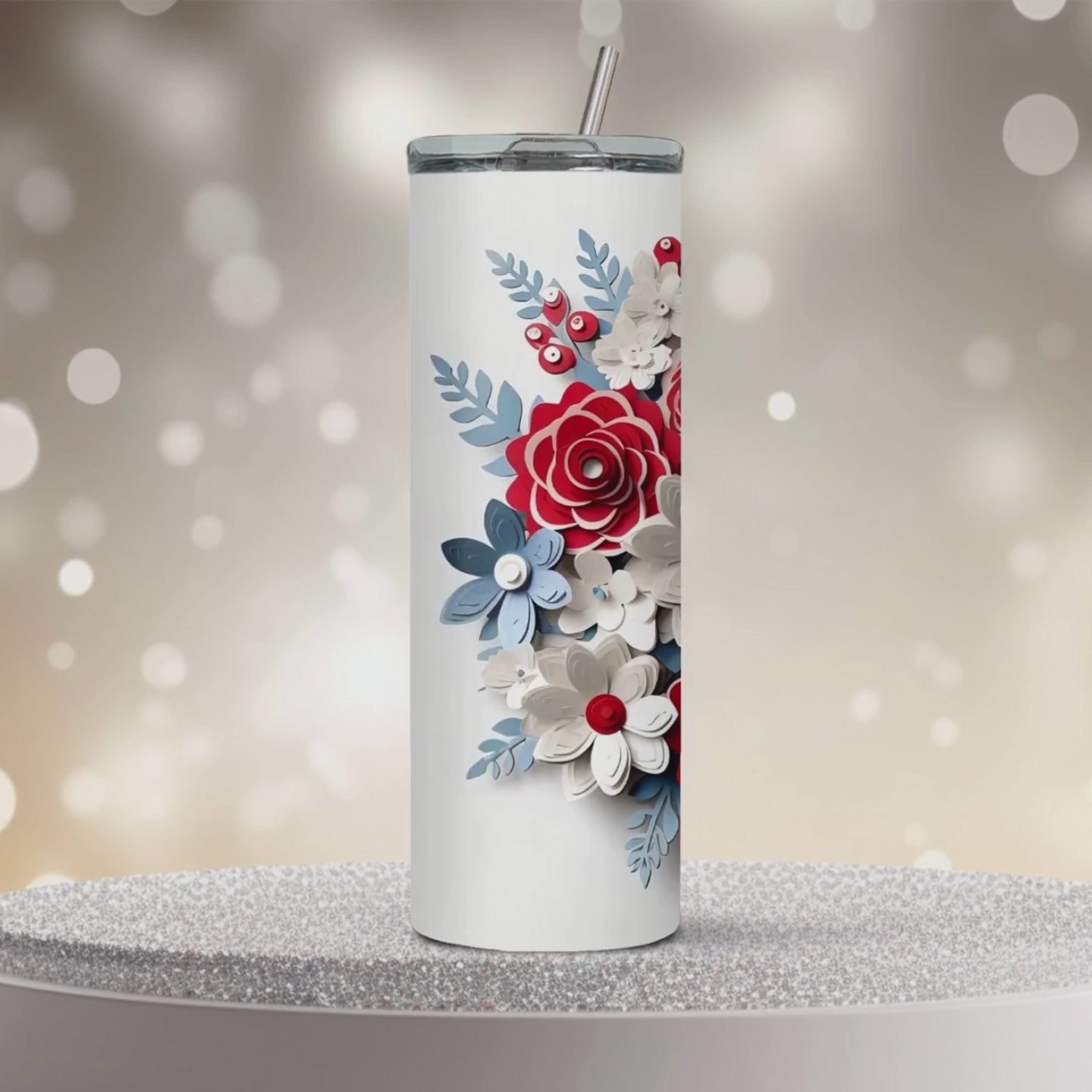 video of the american floral tumbler with name.