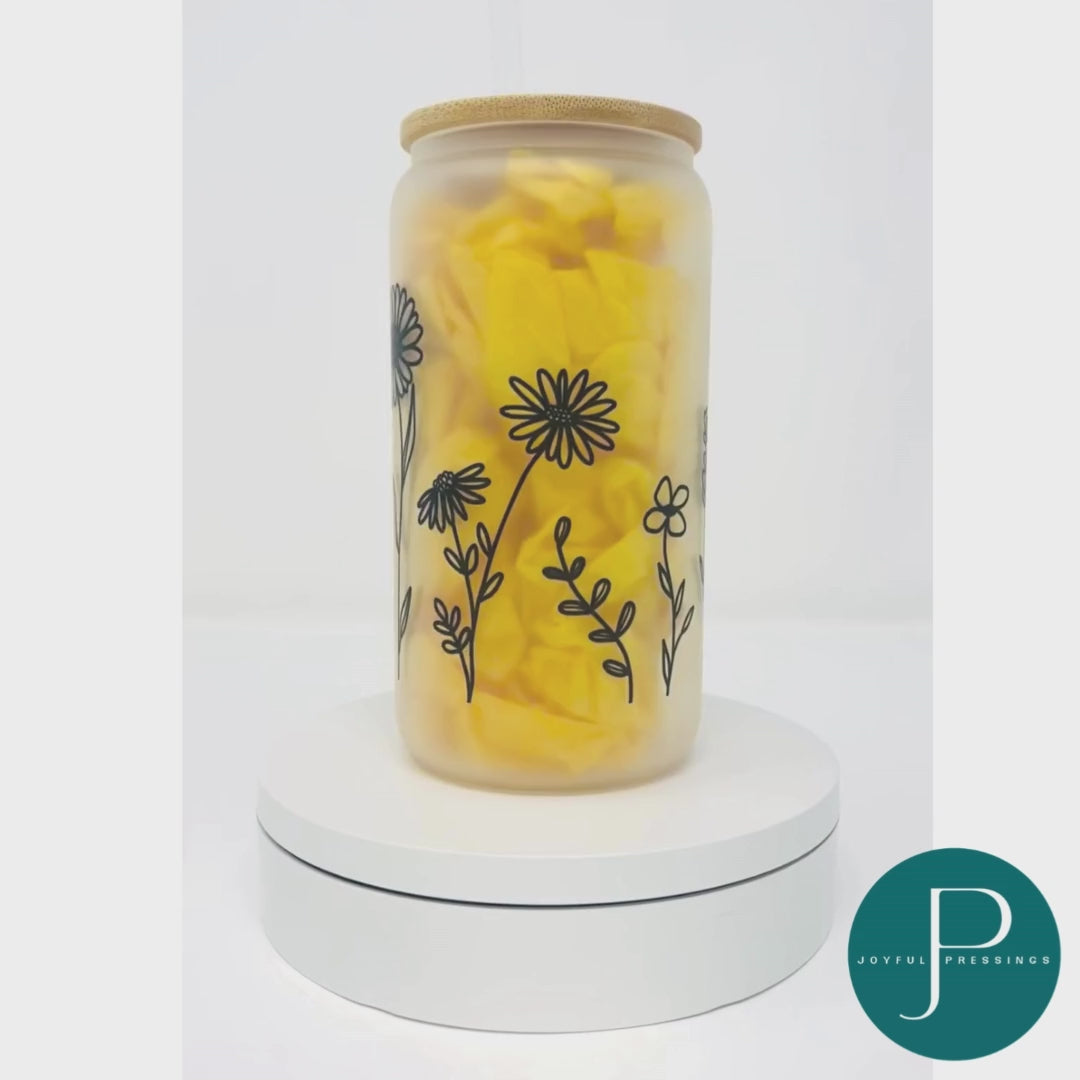 video of wildflower glass tumbler with bamboo lid