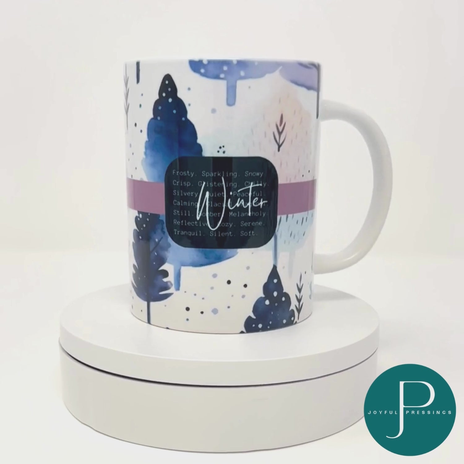 rotating video of winter scene mug