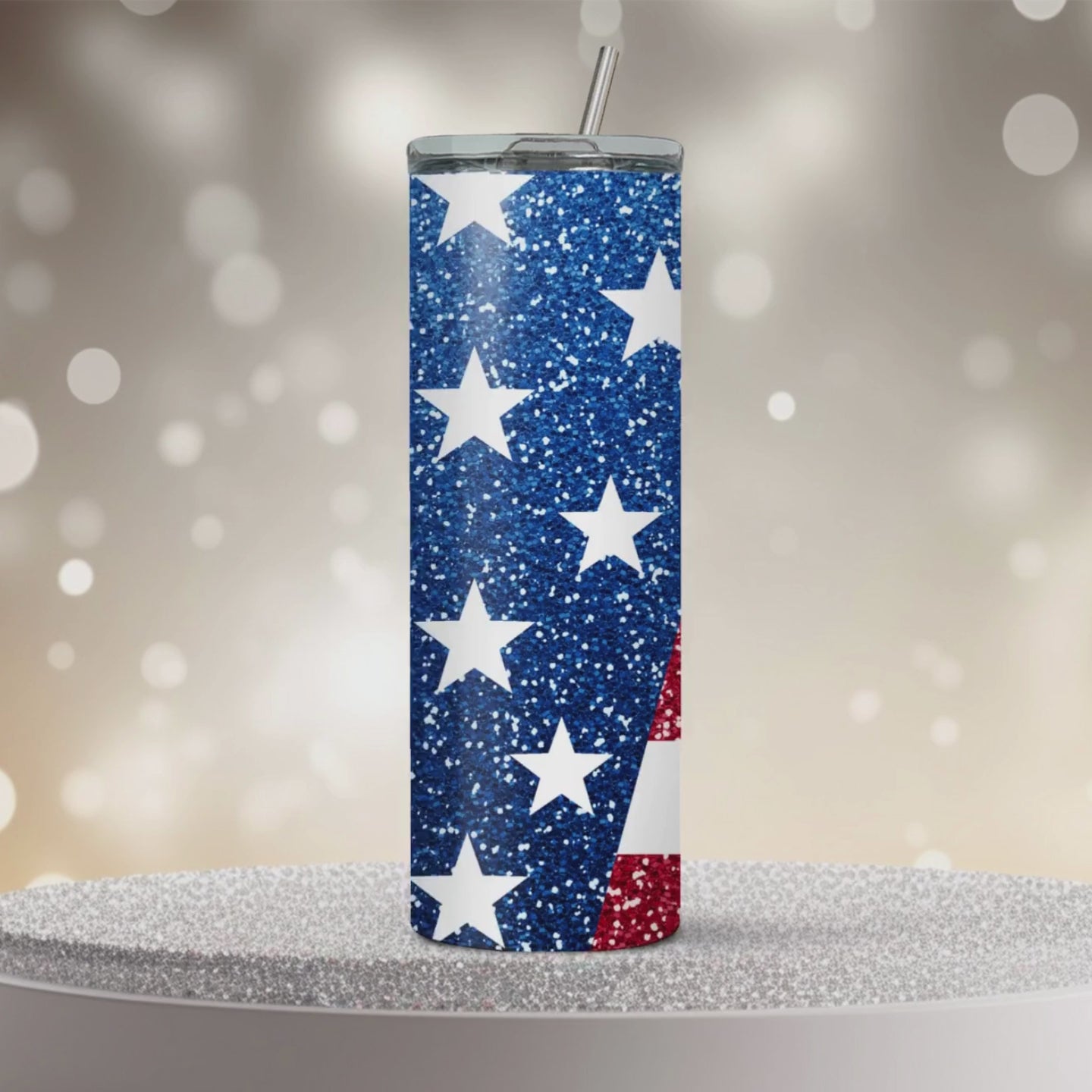 video mockup of American Flag tumbler with name