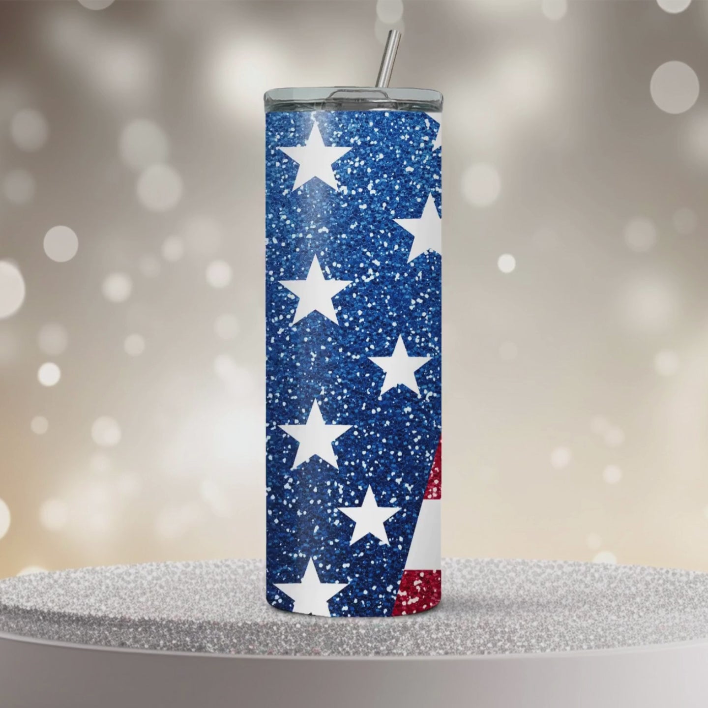 video mockup of American Flag tumbler with no name