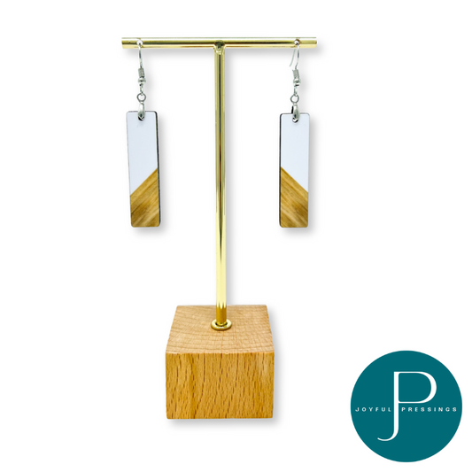mockup of white and wood bar earrings