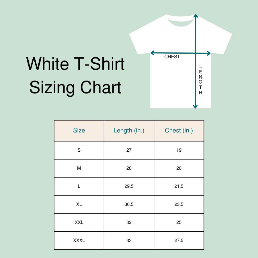white t-shirt sizing chart